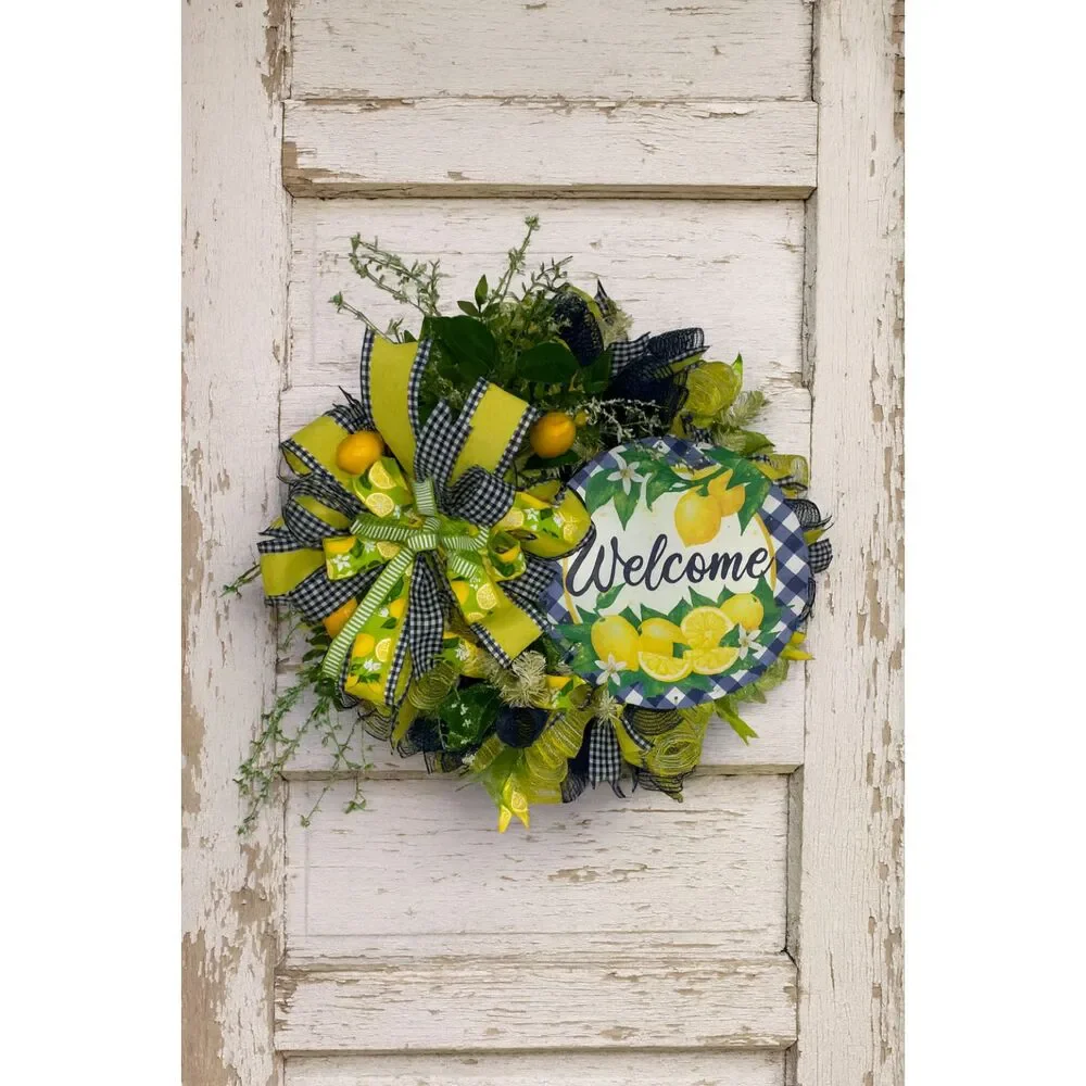 Lemon Summer Wreath, Lemon Front Door Wreath, Welcome Wreath